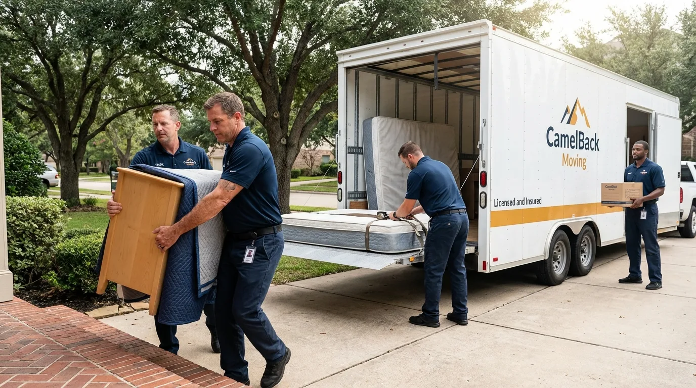 Crew loading residential truck for cross-state move from Peapack, NJ