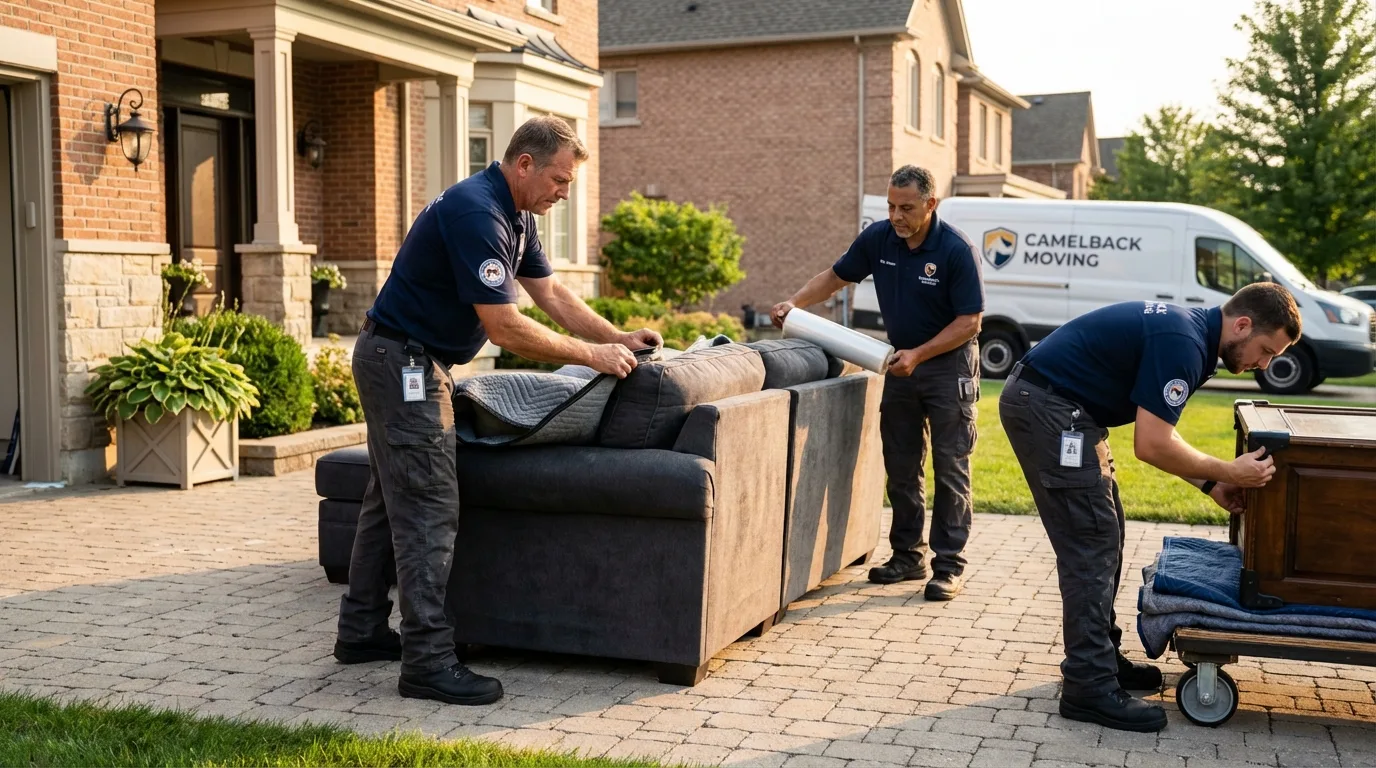 Large estate moving crew wrapping furniture in Peapack, NJ
